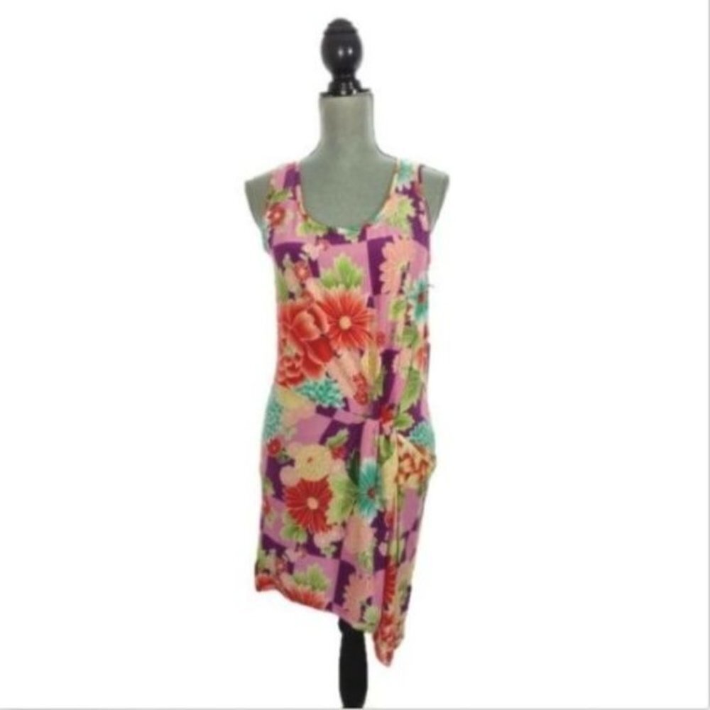 BCBGMaxazria Sheath Dress Womens M Purple Pink Floral Sleeveless Twist Front New